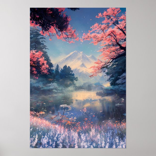 Waldsee und Snowy Mountain Panorama Poster (Vorne)