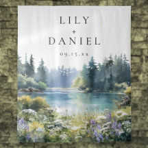 Waldsee-Wildblumen-Hochzeitsfoto-Hintergrund