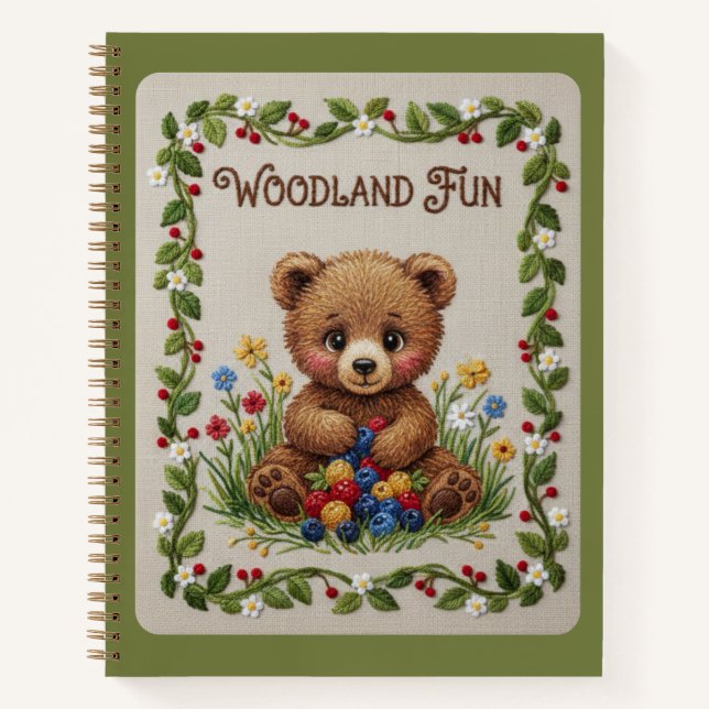 Waldspaß Stickermotiv Bär & Beeren Journal Notizbuch (Vorderseite)