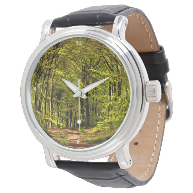 Waldspaziergang im Frühling Armbanduhr (Schrägansicht)