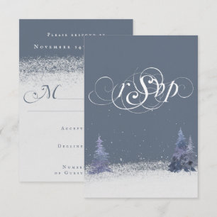 Waldstaubblau und weiße Winter-Schnee-Hochzeit RSVP Karte