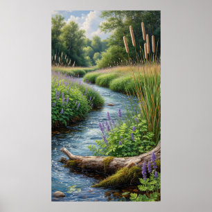 Waldstrom mit violetten Lupinen Poster