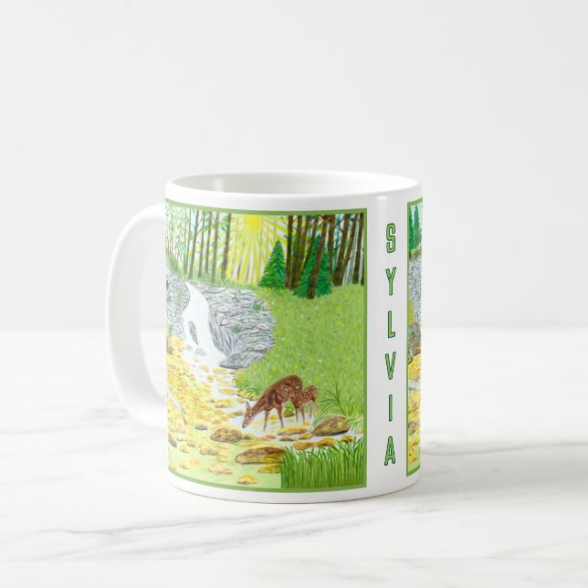 Waldszene Klassischer Becher mit Text Kaffeetasse (Vorderseite Links)