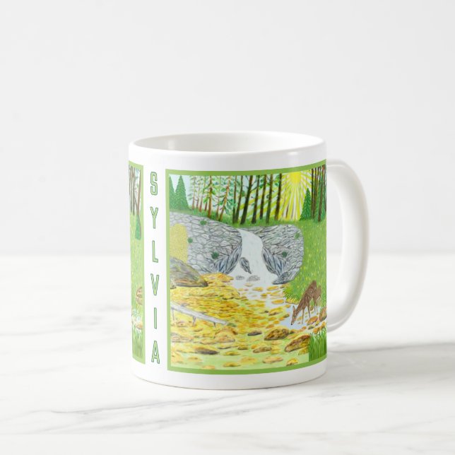 Waldszene Klassischer Becher mit Text Kaffeetasse (VorderseiteRechts)