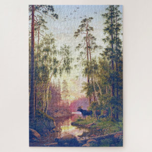 Waldszene mit Bullen und Kuh Elch Carl Bøgh Puzzle