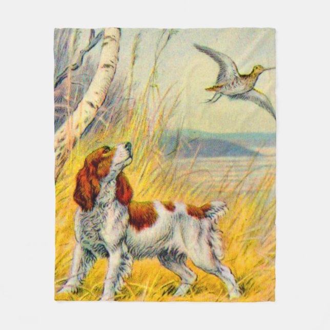 Waldszene mit Hund und Vogel Fleecedecke (Vorderseite)