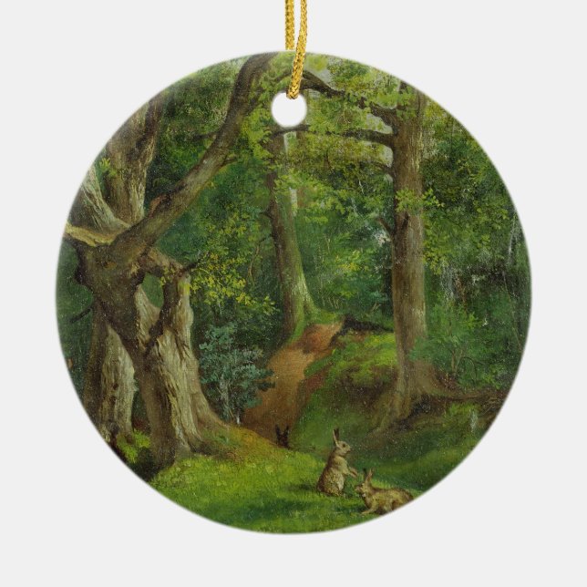 Waldszene mit Kaninchen, 1862 (Öl auf Leinwand) Keramikornament (Vorne)