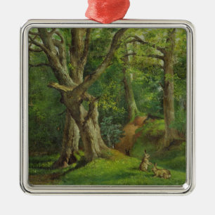 Waldszene mit Kaninchen, 1862 (Öl auf Leinwand) Silbernes Ornament
