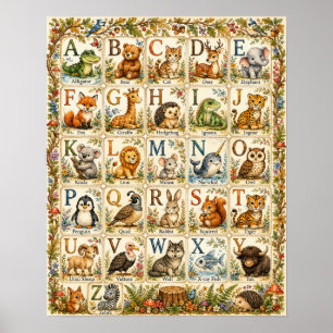 Waldtier-Alphabet-Poster Wasserfarben ABC Poster