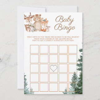 Waldtier-Bingo-Baby-Shower-Spiel Einladung