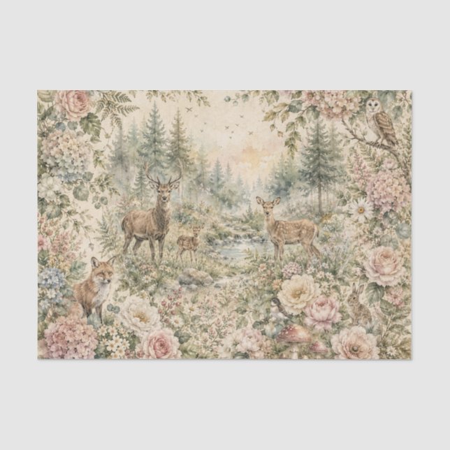 Waldtier Blumen Cottagecore Botanik Seidenpapier (Vorderseite)