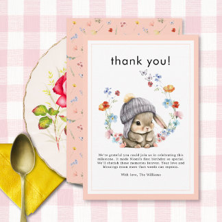 Waldtier Hase Botanisch 1. Geburtstag  Dankeskarte
