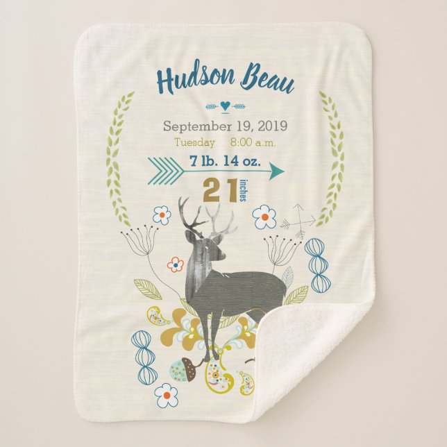 Waldtier Kinderzimmer Hirsch Leaf Blumenmuster Bir Sherpadecke (Vorderseite)