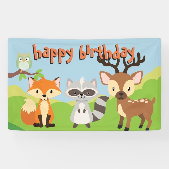 Waldtier-Thema-Geburtstags-Party-Fahne Banner (Horizontal)
