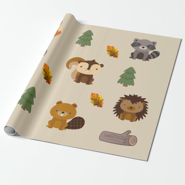 Waldtier Wald Biber Wickelpapier Geschenkpapier (Ungerollt)