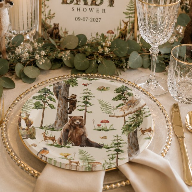 Waldtier-Wald-Wild-Pattern-Babyparty  Pappteller (Woodland Animal Forest Wild Pattern baby shower Paper Plates)