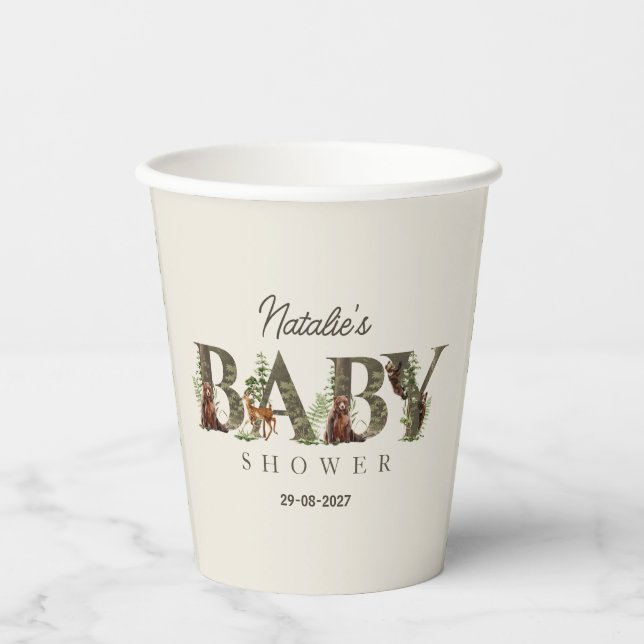 Waldtier Wald Wilde Muster Baby Shower  Pappbecher (Vorderseite)