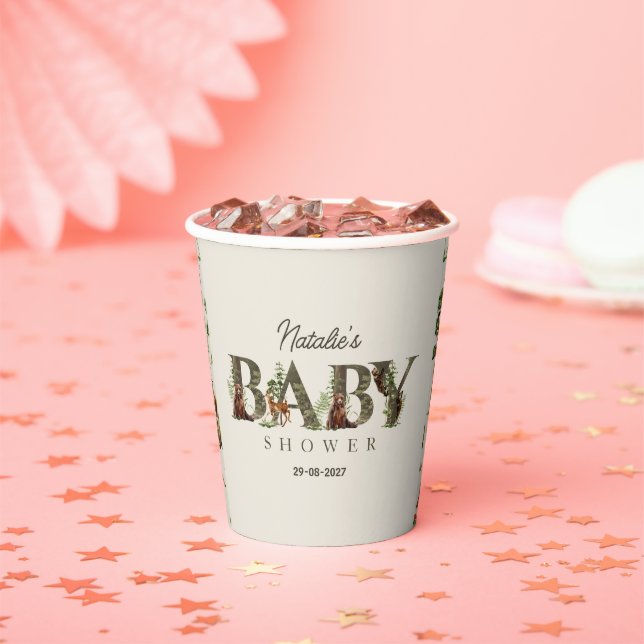 Waldtier Wald Wilde Muster Baby Shower  Pappbecher (Insitu)