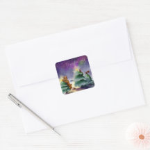 Waldtier-Weihnachten-Aurora-Wasserfarben-Aufkleber