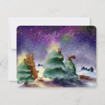 Waldtier-Weihnachts-Aurora-Aquarell-Notizkarte