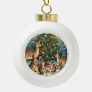 Waldtier-Weihnachtsszene Keramik Kugel-Ornament