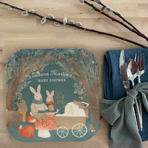 Waldtierchen-Baby-Shower im Märchenbuch-Stil Pappteller