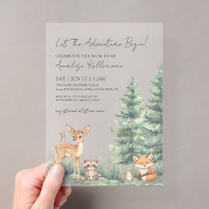 Waldtiere-Abenteuer-Baby-Party Acryleinladungen