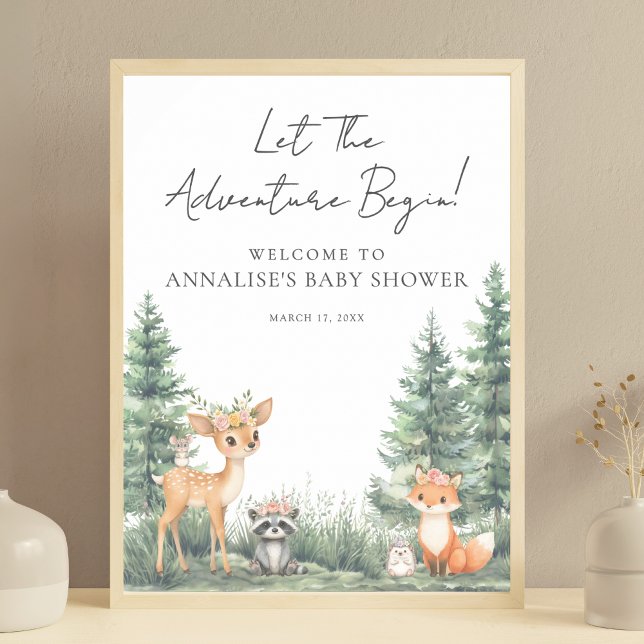 Waldtiere-Abenteuer-Baby-Party Poster (Woodland Forest Animals Adventure Baby Shower Poster)