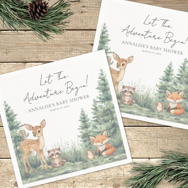 Waldtiere Abenteuer Kinderdusche Serviette (Woodland Forest Animals Adventure Baby Shower Napkins)