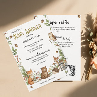 Waldtiere | Alles in Einem Baby Shower Einladung