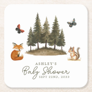 Waldtiere Aquarell Baby Shower Rechteckiger Pappuntersetzer