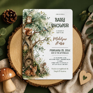 Waldtiere Aquarell Neutrale Babyparty Einladung
