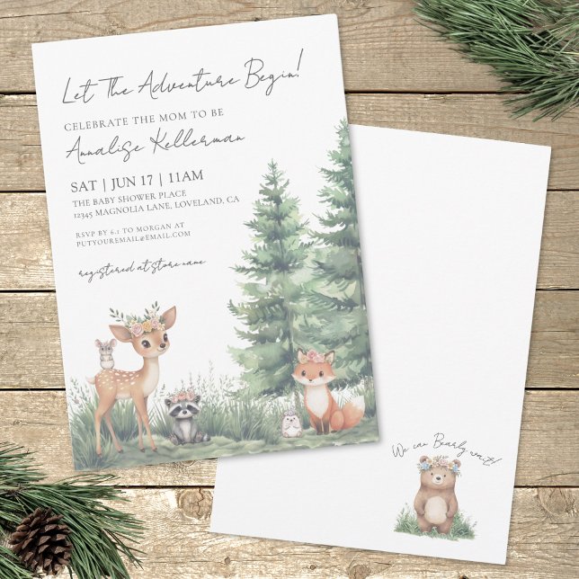 Waldtiere Aquarell Woodland Babydusche Einladung (Forest Animals Boho Woodland Baby Shower Invitation)