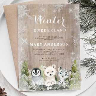 Waldtiere Artic Animals Winter Onederland Geburtst Einladung