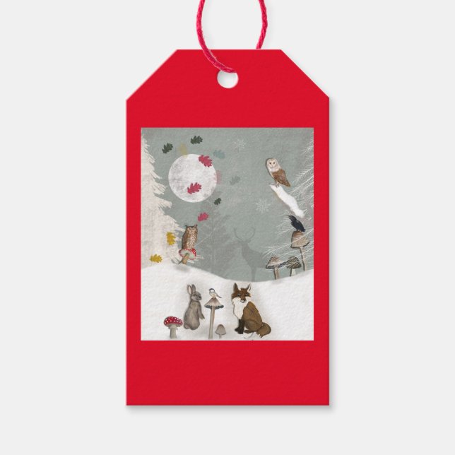 WALDTIERE AUF EINEM SCHNEETAG GESCHENKANHÄNGER (Vorderseite)