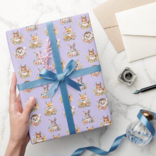 Waldtiere auf leicht Lila Geschenkpapier