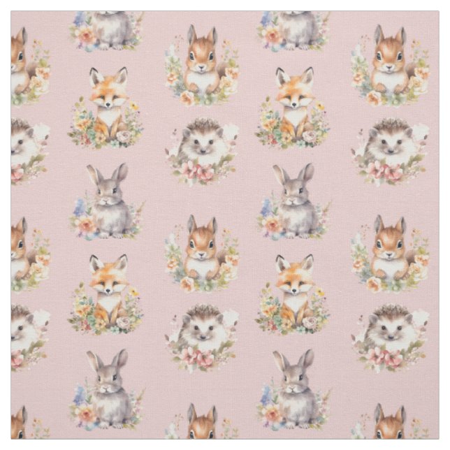 Waldtiere auf Tee-Rose Stoff (Muster)