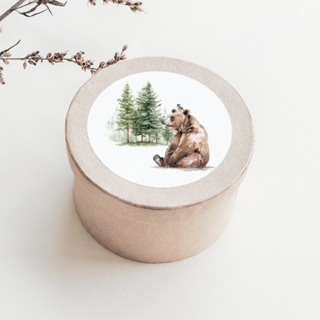 Waldtiere | Baby-Dusche für Bären und Vögel Runder Aufkleber (Von Creator hochgeladen)