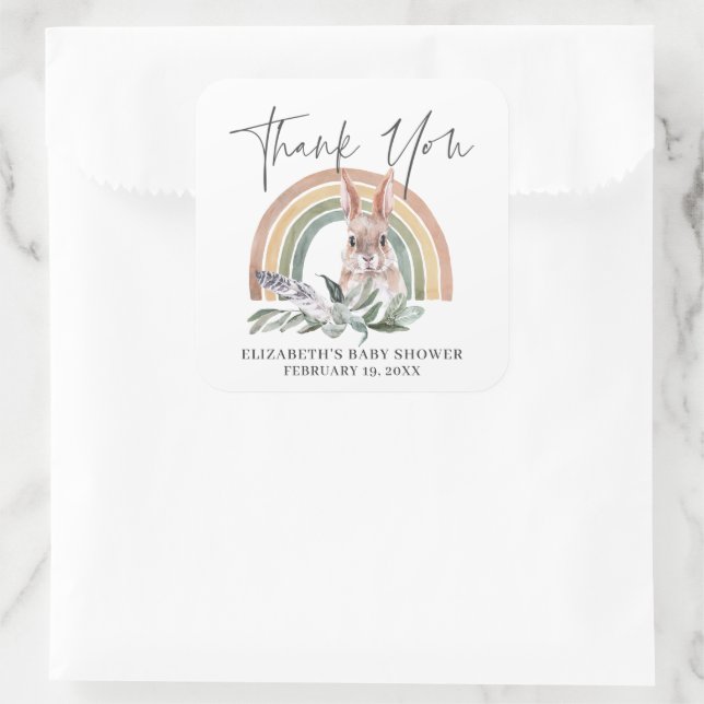 Waldtiere | Baby Dusche Gefallen Quadratischer Aufkleber (Tasche)