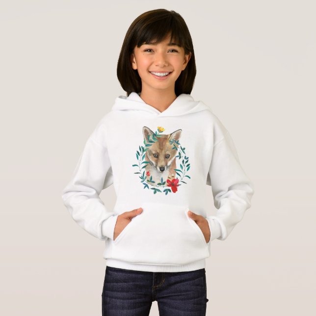 Waldtiere Baby Fox im Blumenkranz Hoodie (Vorne ganz)