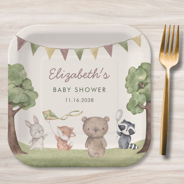 Waldtiere-Baby-Party Pappteller (Woodland Animals Baby Shower Paper Plates
)