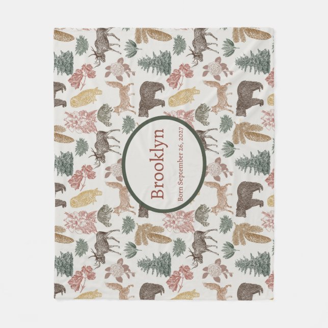 Waldtiere Baby- Rustikale Bären, Füchse, Eulen Fleecedecke (Vorderseite)