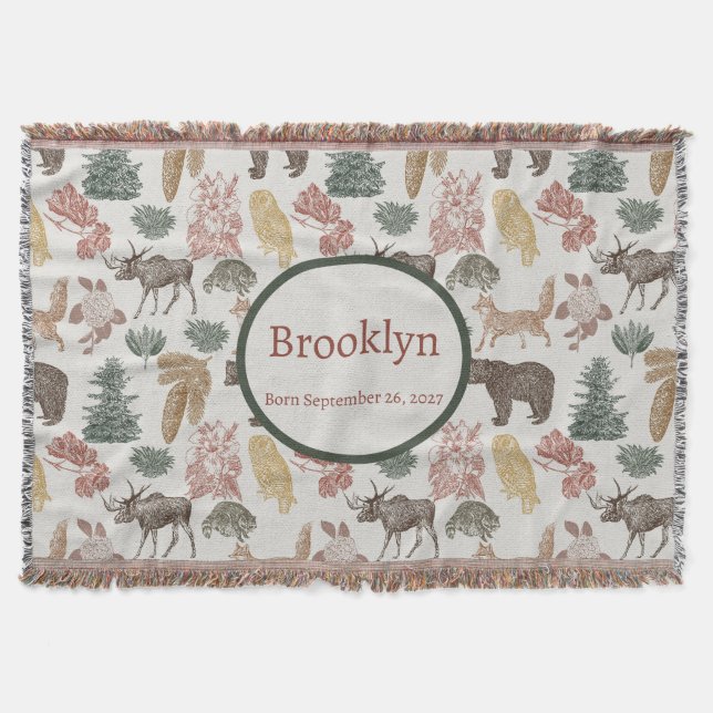 Waldtiere Baby- Rustikale Bären, Füchse, Schale Decke (Vorderseite)