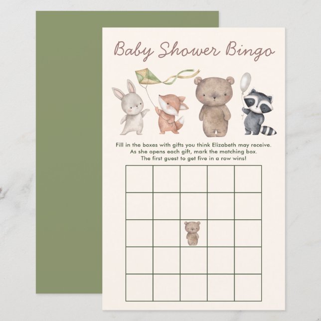 Waldtiere Baby Shower Bingo Spiel (Vorne/Hinten)