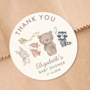 Waldtiere Baby Shower Danke Runder Aufkleber