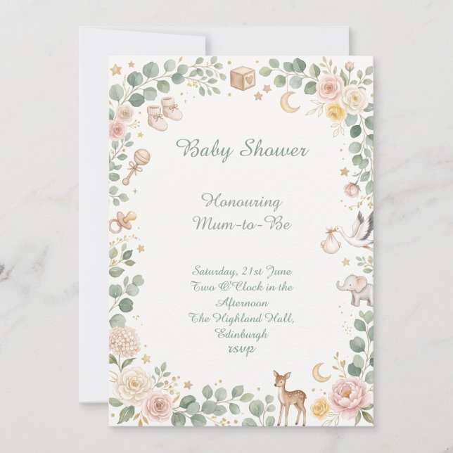 Waldtiere Baby Shower Einladung (Vorderseite)