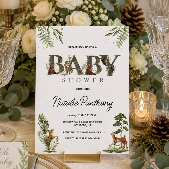 Waldtiere Baby Shower Einladung (whimsical rustic forest woodland invite )
