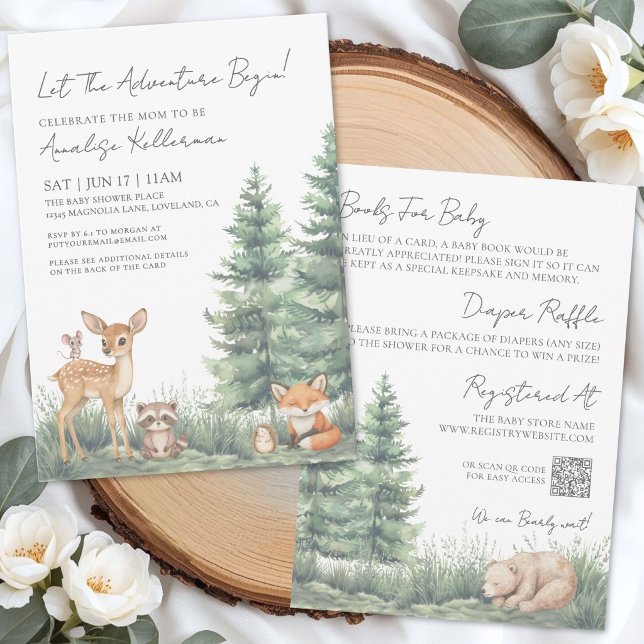Waldtiere Baby Shower Einladung (Woodland Forest Animals All In One Baby Shower Invitation )