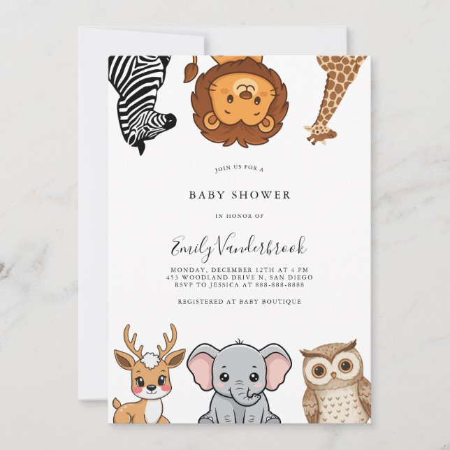 Waldtiere Baby Shower Einladung (Vorderseite)