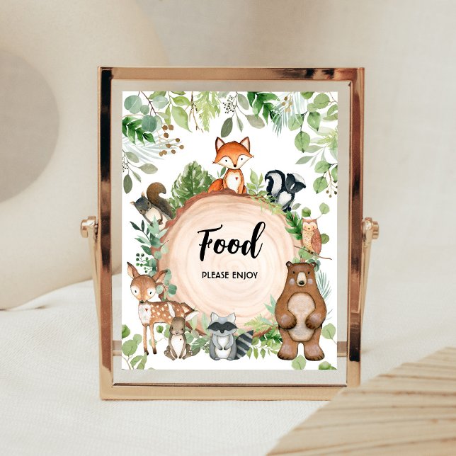 Waldtiere Baby Shower Essen Schild (Wood Slice Woodland Baby Shower Food Sign)